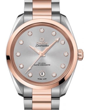 Omega Seamaster Aqua Terra 150M Co-Axial Master Chronometer Ladies 38mm Stainless Steel Sedna Gold Grey Dial Dimond Set Index Steel Sedna Gold Bracelet 220.20.38.20.56.002 - BRAND NEW