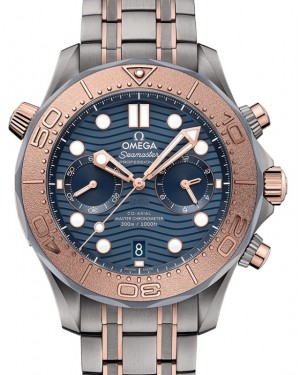 Omega Seamaster Diver 300M Co-Axial Master Chronometer Chronograph 44mm Titanium/Sedna Gold Blue Dial Bracelet 210.60.44.51.03.001 - BRAND NEW