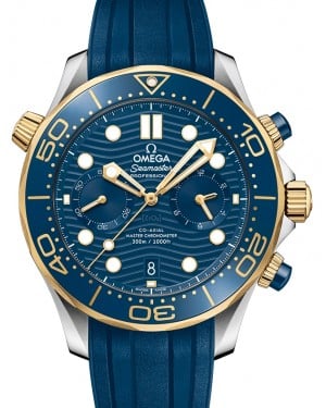 Omega Seamaster Diver 300M Co‑Axial Master Chronometer Chronograph Stainless Steel/Yellow Gold Blue Dial & Ceramic Bezel Rubber Strap 44mm 210.22.44.51.03.001 - BRAND NEW