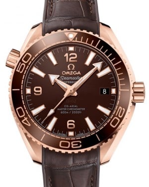 Omega Seamaster Planet Ocean 600M Co-Axial Master Chronometer 39.5mm Sedna Gold Ceramic Bezel Brown Dial Alligator Leather with Rubber Lining Strap 215.63.40.20.13.001 - BRAND NEW