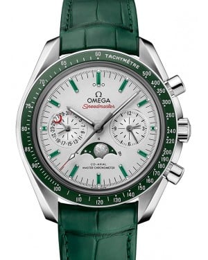 Omega Speedmaster Two Counters Moonphase Chronograph 44.25mm Platinum Grey Emerald Dial Leather Strap 304.93.44.52.99.003 - BRAND NEW