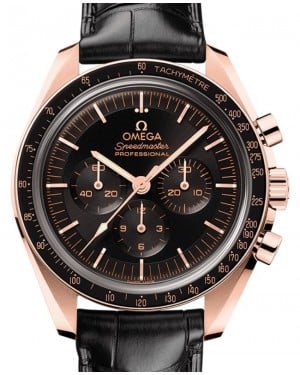 Omega Speedmaster Moonwatch Professional Co-Axial Master Chronometer Chronograph 42mm Sedna Gold Black Dial Alligator Leather Strap 310.63.42.50.01.001 - BRAND NEW