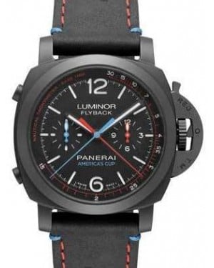 Panerai Luminor 1950 Oracle Team USA 3 Days Chrono Flyback Automatic Ceramica Ceramic 44mm Black Dial Leather Strap PAM00725 - BRAND NEW