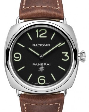Panerai Radiomir Base Logo Stainless Steel 45mm Black Dial Leather Strap PAM753-BRAND NEW