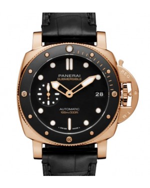 Panerai Submersible Goldtech Gold Copper 42mm Black Dial Alligator Leather Strap PAM00974 - BRAND NEW