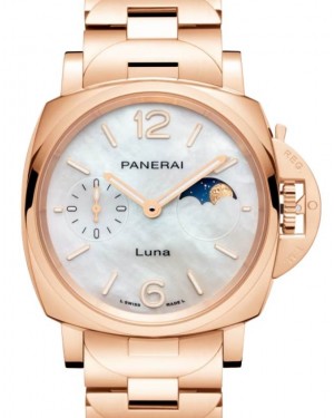 Panerai Luminor Due Luna TuttoOro Goldtech 38mm White Mother of Pearl Moonphase Dial PAM01504 - BRAND NEW