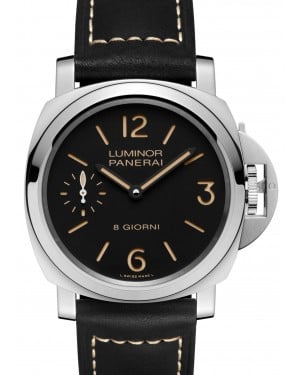 Panerai Luminor 8 Giorni Stainless Steel 44mm Black Dial Leather Strap PAM00915 - BRAND NEW