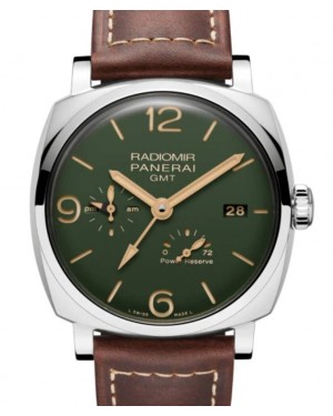 Panerai Radiomir GMT Power Reserve Steel 45mm Green Dial Leather Strap PAM00999 - BRAND NEW