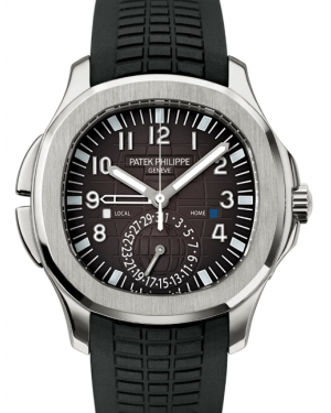 Patek Philippe Aquanaut Travel Time Stainless Steel 40.8 mm  Black Dial Rubber Bracelet 5164A-001 - PRE-OWNED