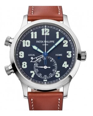 Patek Philippe Complications Calatrava Pilot Travel Time Automatic White Gold 42mm Blue Dial Leather Strap 5524G-001 - BRAND NEW