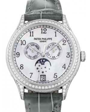Patek Philippe Complications Annual Calendar Moon Phases White Gold White Mother of Pearl Dial 38mm Diamond Bezel 4948G-010 - BRAND NEW