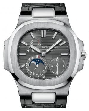 Patek Philippe Nautilus Date Moon Phase Automatic White Gold 40mm Slate Gray Dial Alligator Leather Strap 5712G-001 - BRAND NEW