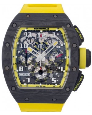 Richard Mille Flyback Chronograph "Felipe Massa" Carbon Skeleton Dial Yellow Accents Rubber Strap RM011