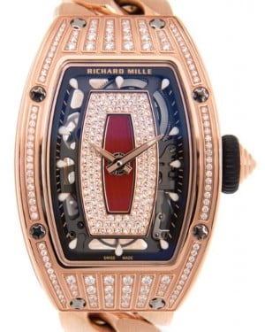 Richard Mille Lady Rose Gold Medium Set Diamond Skeleton Jasper Dial Bracelet RM07-01 