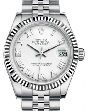 Rolex Datejust 31 Lady Midsize White Gold/Steel White Roman Dial & Fluted Bezel Jubilee Bracelet 178274 - BRAND NEW