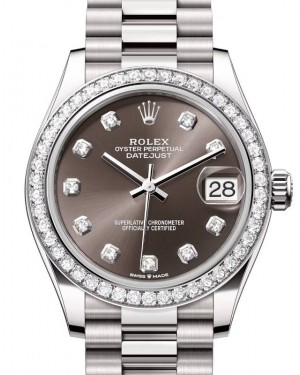 Rolex Datejust 31 White Gold Dark Grey Diamond Dial & Diamond Bezel President Bracelet 278289RBR - BRAND NEW