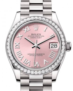 Rolex Datejust 31 White Gold Pink Roman Dial & Diamond Bezel President Bracelet 278289RBR - BRAND NEW
