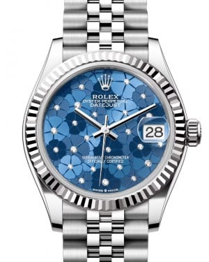 Rolex Datejust 31 White Gold/Steel Azzurro Blue Floral Motif Diamond Dial & Fluted Bezel Jubilee Bracelet 278274 - BRAND NEW