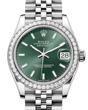 Rolex Datejust 31 White Gold/Steel Mint Green Index Dial & Diamond Bezel Jubilee Bracelet 278384RBR - BRAND NEW