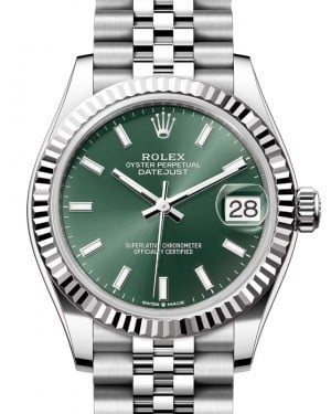 Rolex Datejust 31 White Gold/Steel Mint Green Index Dial & Fluted Bezel Jubilee Bracelet 278274 - BRAND NEW