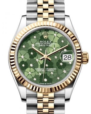 Rolex Datejust 31 Yellow Gold/Steel Olive Green Floral Motif Diamond Dial & Fluted Bezel Jubilee Bracelet 278273 - BRAND NEW