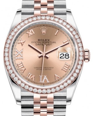 Rolex Datejust 36 Rose Gold/Steel Rose Roman Diamond VI Dial & Diamond Bezel Jubilee Bracelet 126281RBR - BRAND NEW