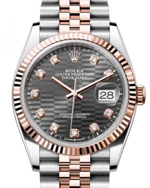 Rolex Datejust 36 Rose Gold/Steel Slate Fluted Motif Diamond Dial & Fluted Bezel Jubilee Bracelet 126231 - BRAND NEW