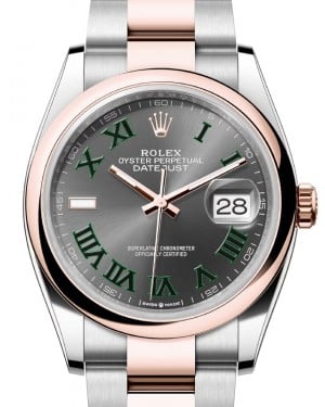 Rolex Datejust 36 Rose Gold/Steel "Wimbledon" Slate Roman Dial & Domed Bezel Oyster Bracelet 126201 - BRAND NEW