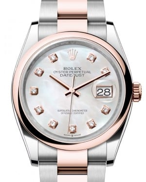 Rolex Datejust 36 Rose Gold/Steel White Mother of Pearl Diamond Dial & Domed Bezel Oyster Bracelet 126201 - BRAND NEW