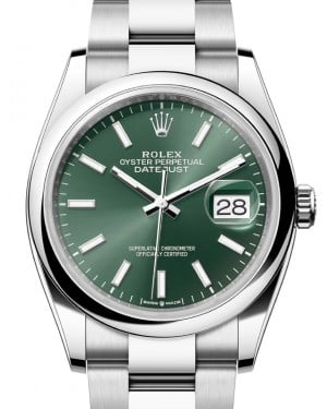Rolex Datejust 36 Stainless Steel Mint Green Index Dial & Smooth Domed Bezel Oyster Bracelet 126200 - BRAND NEW