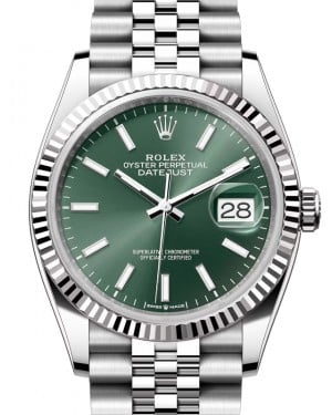 Rolex Datejust 36 White Gold/Steel Mint Green Index Dial & Fluted Bezel Jubilee Bracelet 126234 - BRAND NEW