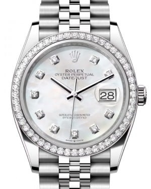 Rolex Datejust 36 White Gold/Steel White Mother of Pearl Diamond Dial & Diamond Bezel Jubilee Bracelet 126284RBR - BRAND NEW