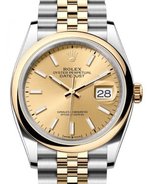 Rolex Datejust 36 Yellow Gold/Steel Champagne Index Dial & Smooth Domed Bezel Jubilee Bracelet 126203 - BRAND NEW