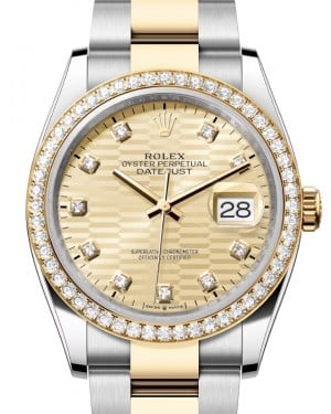 Rolex Datejust 36 Yellow Gold/Steel Golden Fluted Motif Diamond Dial & Diamond Bezel Oyster Bracelet 126283RBR - BRAND NEW