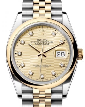 Rolex Datejust 36 Yellow Gold/Steel Golden Fluted Motif Diamond Dial & Smooth Domed Bezel Jubilee Bracelet 126203 - BRAND NEW