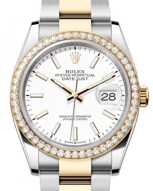 Rolex Datejust 36 Yellow Gold/Steel White Index Dial & Diamond Bezel Oyster Bracelet 126283RBR - BRAND NEW