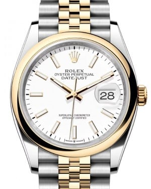 Rolex Datejust 36 Yellow Gold/Steel White Index Dial & Smooth Domed Bezel Jubilee Bracelet 126203 - BRAND NEW