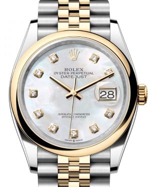 Rolex Datejust 36 Yellow Gold/Steel White Mother of Pearl Diamond Dial & Smooth Domed Bezel Jubilee Bracelet 126203 - BRAND NEW