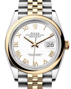 Rolex Datejust 36 Yellow Gold/Steel White Roman Dial & Smooth Domed Bezel Jubilee Bracelet 126203 - BRAND NEW