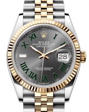 Rolex Datejust 36 Yellow Gold/Steel "Wimbledon" Slate Roman Dial Fluted Bezel Jubilee Bracelet 126233 - BRAND NEW