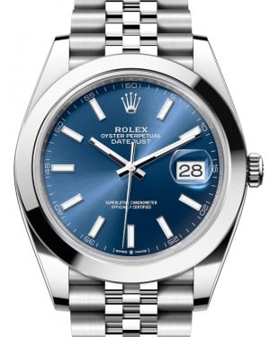 Rolex Datejust 41 Stainless Steel Blue Index Dial Smooth Bezel Jubilee Bracelet 126300 - BRAND NEW