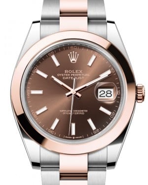Rolex Datejust 41 Rose Gold/Steel Chocolate Index Dial Smooth Bezel Oyster Bracelet 126301 - BRAND NEW