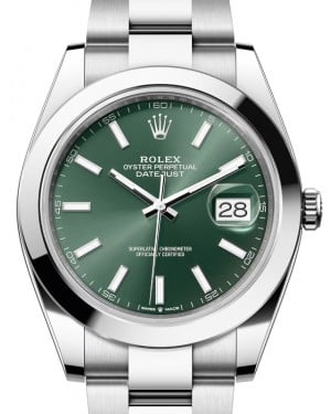 Rolex Datejust 41 Stainless Steel Mint Green Index Dial Smooth Bezel Oyster Bracelet 126300 - BRAND NEW