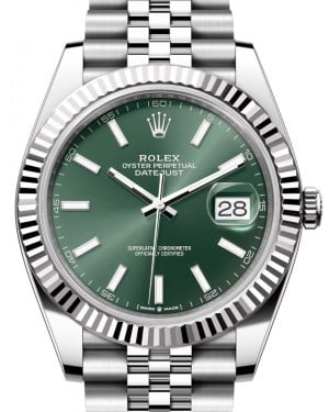 Rolex Datejust 41 White Gold/Steel Mint Green Index Dial Fluted Bezel Jubilee Bracelet 126334 - BRAND NEW