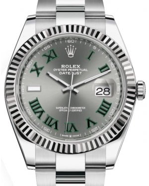 Rolex Datejust 41 White Gold/Steel "Wimbledon" Slate Roman Dial Fluted Bezel Oyster Bracelet 126334 - PRE-OWNED