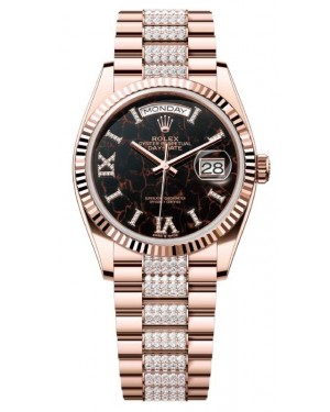 Rolex Day-Date 36 President Rose Gold Eisenkiesel Dial Fluted Bezel Diamond Bracelet 128235