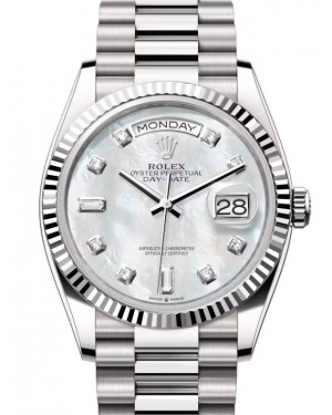 Rolex Day-Date 36 President White Gold White Mother of Pearl Diamond Dial Fluted Bezel 128239