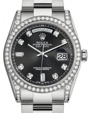 Rolex Day-Date 36 White Gold Black Diamond Dial & Diamond Set Case & Bezel Oyster Bracelet 118389 - BRAND NEW