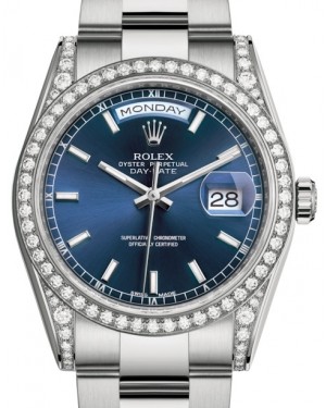 Rolex Day-Date 36 White Gold Blue Index Dial & Diamond Set Case & Bezel Oyster Bracelet 118389 - BRAND NEW