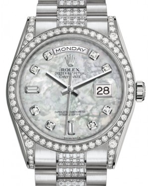 Rolex Day-Date 36 White Gold White Mother of Pearl Diamond Dial & Diamond Set Case & Bezel Diamond Set President Bracelet 118389 - BRAND NEW